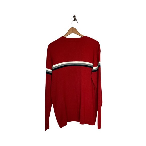 Vintage 90s 00s Y2K Arizona L Red White Black Stripe Knit Pullover Crew Sweater - Picture 2 of 4